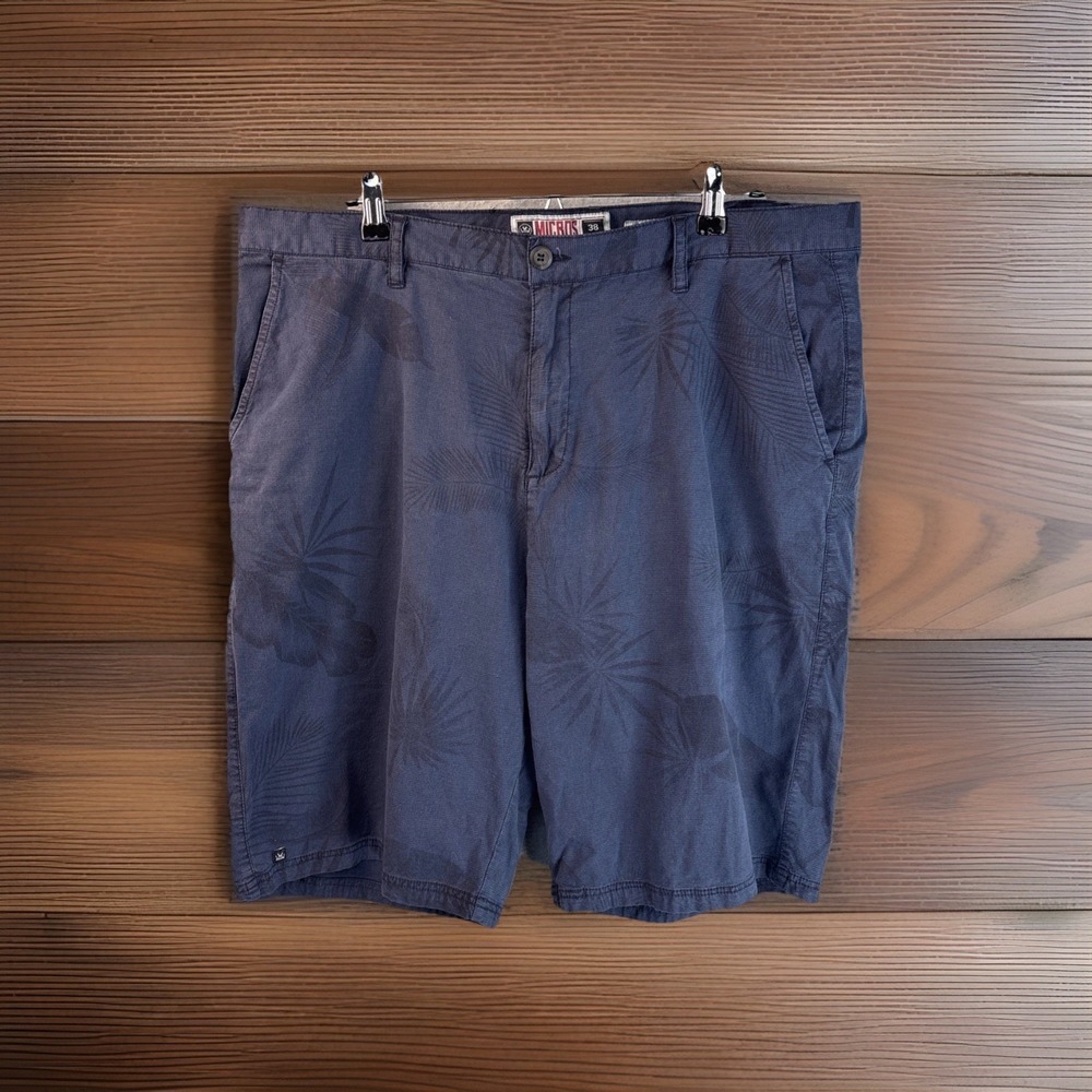 Nice MICROS Tailored Fit Size 38 Shorts With Pockets Cotton Gray with Leaf Print